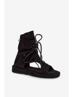 Dámské Sandály Eko Semišové S Vysokým Nártem a Zavazováním Černé Ferlisse