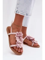 Dámské ploché sandály s ozdobnými květinami Fialové Noemia