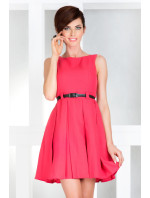 Dámske spoločenské šaty NUMOCO s opaskom stredne dlhé ružové - Ružová / XL - Numoco