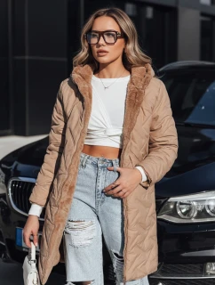 Dámska dlhá prešívaná bunda tmavobéžová FashionStreet TY5438
