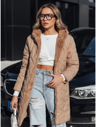 Dámska dlhá prešívaná bunda tmavobéžová FashionStreet TY5438