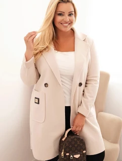 Plus veľkosť dámsky elegantný kabát s golierom a veľkými vreckami béžová