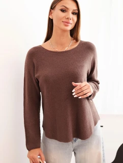 Dámsky viskózový sveter s dlhými rukávmi a okrúhlym výstrihom mocca