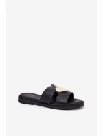 Klapki Damskie Na Płaskim Obcasie Ze Złotą Ozdobą Czarne Karinma