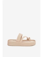 Dámské textilní pantofle s pásky a zlatým detailem světle béžové Farielle