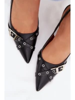 Dámské sandály na podpatku s pásky a přezkou Černé Parina