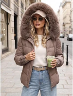 Dámska prešívaná bunda s kožušinovou kapucňou, béžová, FashionStreet TY5893 Dámska prešívaná bunda s kožušinovou kapucňou, béžová, FashionStreet TY5893