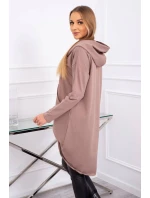 Mikina s dlhým chrbtom a kapucňou mocca