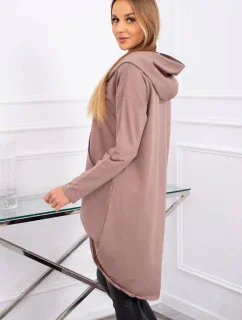 Mikina s dlhým chrbtom a kapucňou mocca