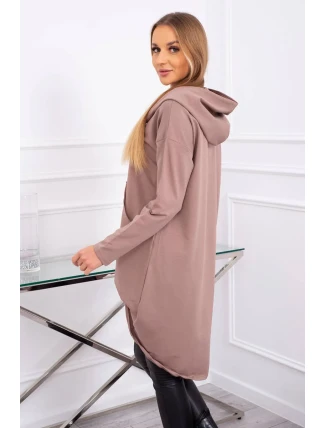 Mikina s dlhým chrbtom a kapucňou mocca