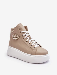 Trampki Damskie Wysokie Na Suwak Lemar Beżowe Katerin