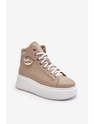 Trampki Damskie Wysokie Na Suwak Lemar Beżowe Katerin