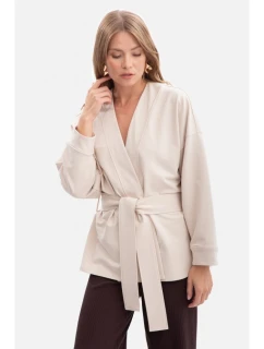 B297 Pletená bunda bez goliera s otvorenou prednou časťou - piesková