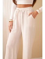 Široké viskózové nohavice béžovej farby