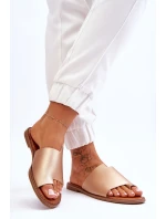 Damskie Skórzane Klapki Japonki Złote Amite