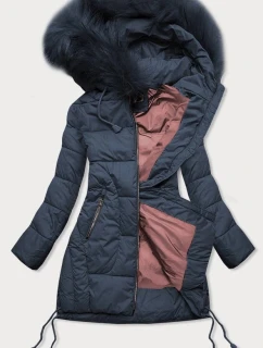 Tmavomodrá dámska prešívaná zimná bunda s kapucňou (7690)