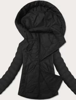 Ľahko zateplená čierna dámska bunda so stojačikom a kapucňou J Style (16M9229-392)