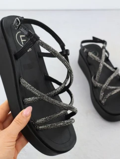 Dámske romantické sandále na platforme so zirkónmi čierne Filippo DS6898