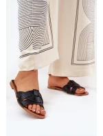 Płaskie Klapki Damskie Z Przeplatającymi Się Paskami Czarne Selaenor