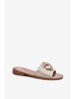 Klapki Damskie Na Płaskim Obcasie Z Ozdobnym Detalem KV51-007 Złote