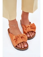 Klapki Damskie Na Korkowej Podeszwie Kokardką Pomarańczowe Seressa