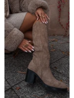 Kozaki Damskie Ocieplane Na Masywnym Słupku Beżowe Sanelle