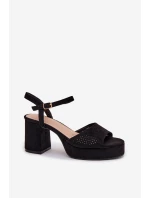Dámské sandály na podpatku z eko semiše Černé Iserelle