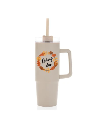 KRÁSNÝ DEN (PODZIM) - béžový cestovní termohrnek s průhledným víčkem 900 ml  