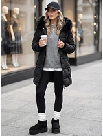 Dámska zimná prešívaná bunda s kapucňou, čierna, FashionStreet TY5824