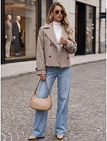 Krátky dámsky dvojradový kabát s klopami, farba fango, FashionStreet TY6015 Krátky dámsky dvojradový kabát s klopami, farba fango, FashionStreet TY6015