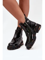 Lakierowane Botki Damskie Z Naturalnej Skóry Ocieplane Artiker 57C0166 Czarne