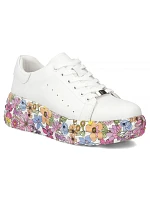 Dámske kožené tenisky na platforme s kvetinovým vzorom, biele, Filippo DP7507 Dámske kožené tenisky na platforme s kvetinovým vzorom, biele, Filippo DP7507