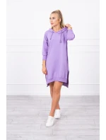 Šaty s kapucňou a dlhším chrbtom fialové