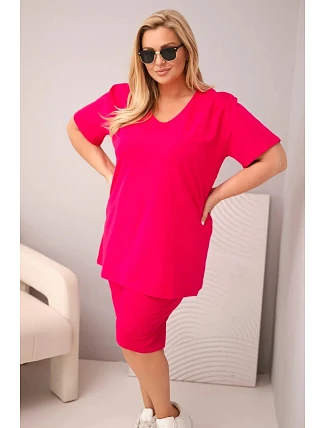 Dámsky bavlnený set s blúzkou a šortkami v nadmernej veľkosti Fuchsia Dámsky bavlnený set s blúzkou a šortkami v nadmernej veľkosti Fuchsia