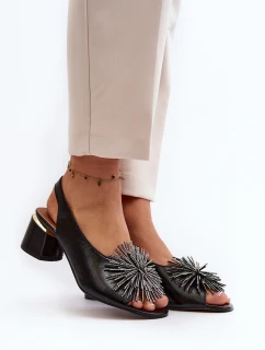 Skórzane Sandały Z Ozdobą Laura Messi 2719 Czarne