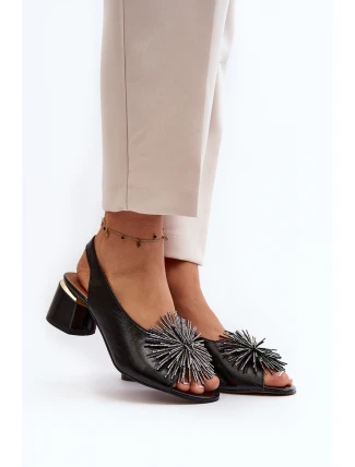 Skórzane Sandały Z Ozdobą Laura Messi 2719 Czarne