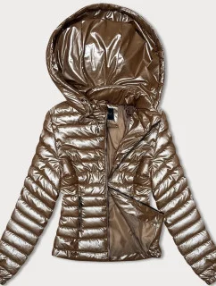 Prešívaná dámska bunda v karamelovej farbe s kapucňou (16M9106-84)