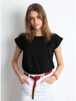 Bavlnené tričko s ohrnutými rukávmi Feel Good black (4833-22) Bavlnené tričko s ohrnutými rukávmi Feel Good black (4833-22)