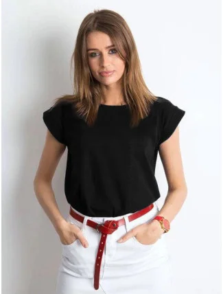 Bavlnené tričko s ohrnutými rukávmi Feel Good black (4833-22) Bavlnené tričko s ohrnutými rukávmi Feel Good black (4833-22)