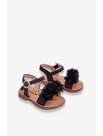 Modne Dziecięce Sandały Z Kwiatami Czarne Poly