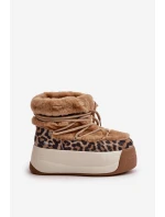 Skórzane Śniegowce Damskie Na Grubej Podeszwie Z Futerkiem Panterka Big Star OO274A208 Brązowe