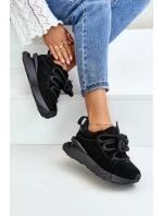 Zamszowe Sneakersy Damskie Na Platformie Z Grubym Sznurowaniem Artiker 54C1464 Czarne