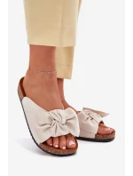 Klapki Damskie Na Korkowej Podeszwie Kokardką Beżowe Seressa