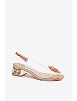 Průhledné sandály na klínku s krystaly a květinou Vinceza 70122 šampaňské