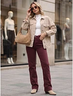 Dámske džínsy so širokými nohavicami a vysokým pásom v bordovej farbe FashionStreet UY3105 Dámske džínsy so širokými nohavicami a vysokým pásom v bordovej farbe FashionStreet UY3105