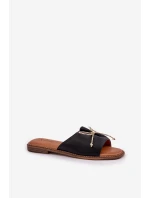 Klapki Na Płaskiej Podeszwie Z Ozdobną Kokardką Czarne Deonelis