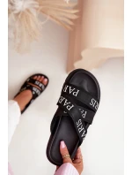 Klapki Damskie Z Materiałowymi Paskami Paris Na Platformie Czarne Celinea