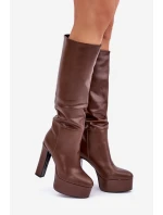 Kozaki Na Słupku I Platformie Z Eko Skóry Brązowe Felilorn