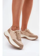 Zamszowe Sneakersy Damskie Na Platformie Big Star RR274A345 HI-POLY SYSTEM Ciemnobeżowe