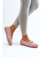 Skórzane Mokasyny Damskie Z Ozdobą Różowe S.Barski LR339